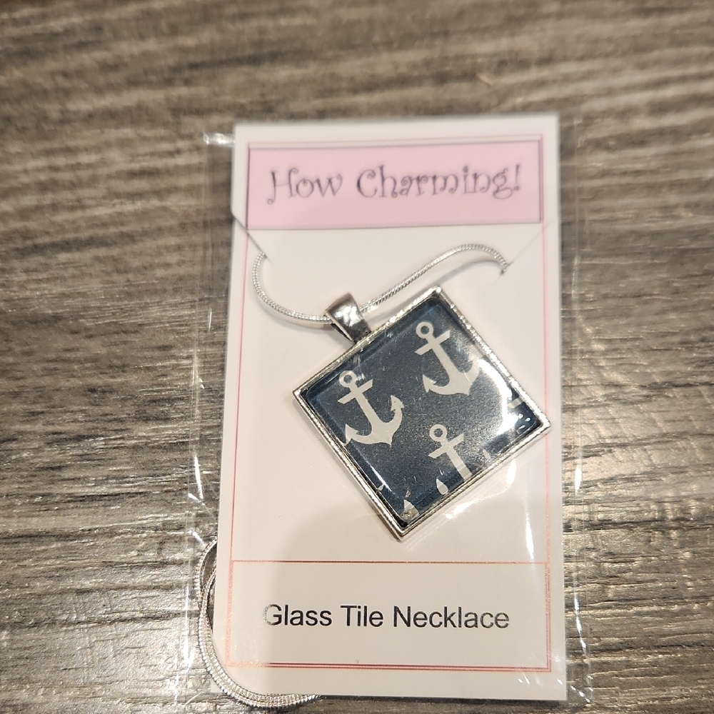 Anchor Glass Tile 18" Necklace